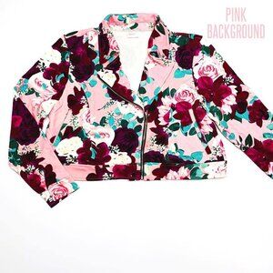 NEW LuLaRoe Presley‎ Moto Jacket Solid Floral Pink Y2K Cropped Edgy Fitted NWT